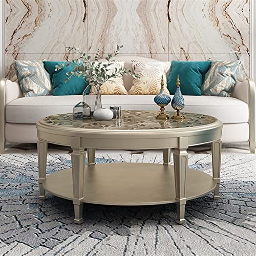 Beistelltisch, Glas-Couchtisch, runder Holzschnitzerei-Hohl-Teetisch, kleiner Wohnungstisch, leichter luxuriöser moderner Teetisch, kleiner Couchtisch, Couchtisch (Farbe: B, Größe: 120 x 120 x 48 cm) – Bild 3