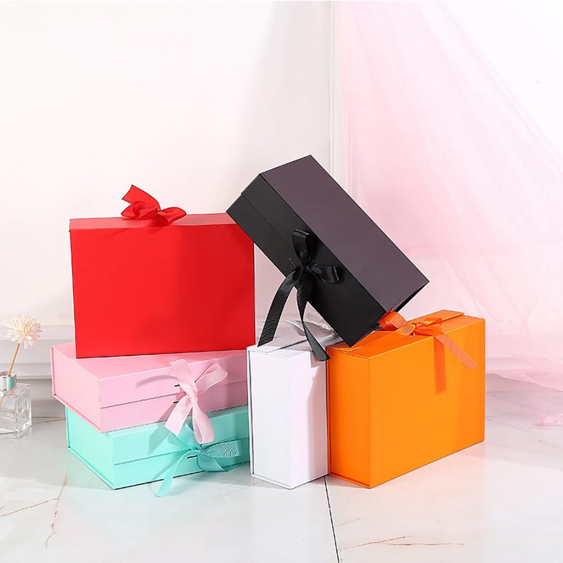 GJIE Lot de 6 boîtes cadeaux avec couvercle pour cadeaux, 23 x 17 x 7 cm, avec ruban et magnétique, grande fermeture pour Noël, Hanouka, fête des pères, mariages, anniversaires, cadeaux de mariés