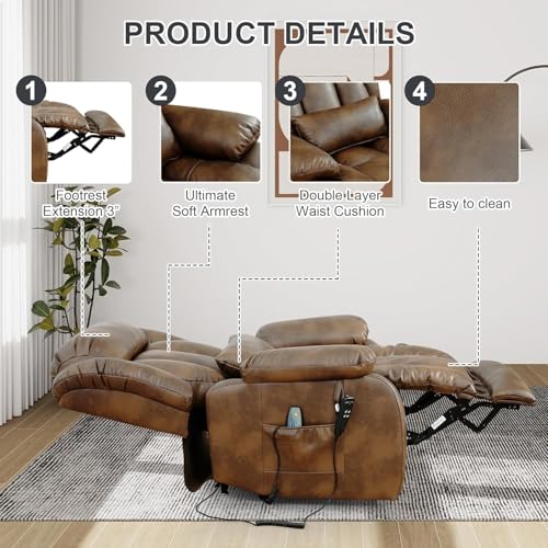 Sillón reclinable masaje calefacción piel PU marrón miniatura 3
