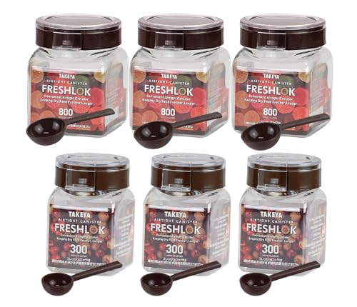 タケヤ公式 オリジナル6点セット 保存容器 角型 300ml 3個 800ml 3個 スプーン付き FRESHLOK 高気密性 密閉 密封 冷蔵庫 プロテイン スパイス 調味料 小麦粉 片栗粉 パン粉 ナッツ お菓子 キャニスター TAKEYA フレッシュ