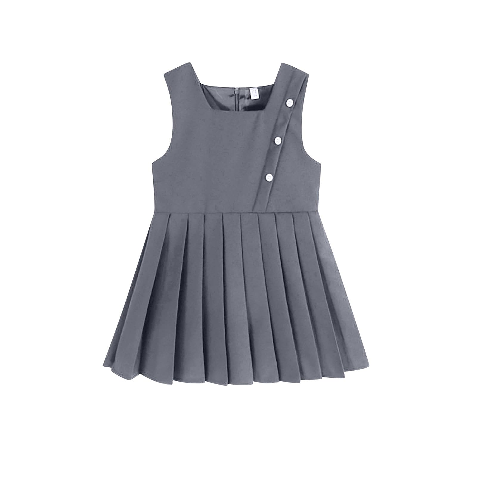 Vestito da scuola per ragazze Mini abito a pieghe senza maniche per bambini casual A-Line scollo quadrato tinta unita abiti da sera morbido comfort formale prendisole
