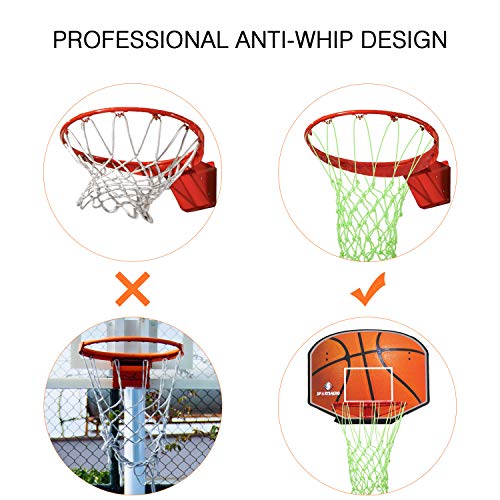 Ruolan Outdoor Basketball Net Glow in The Dark Nylon Glowing Basketball Net Anti Whip Heavy Duty 12 Loops Standard Size Night Basketball Sports Gift for Kids Boys Outdoor Sports Pool School - Thumbnail 6