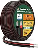 Sovolar Premium Solarkabel 6mm2 Schwarz 50m Rolle PV Kabel 6mm2 Duplex 2-adrig als Anschlusskabel für Solarpanel Wechselrichter TÜV-zertifiziert UV-beständig flexibel mit 0% MwSt für Privatkunden