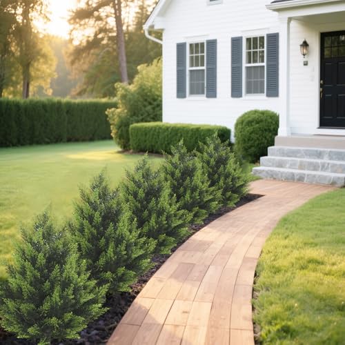 R's Ceder Artificial Topiary Cedar Tree 2FT Faux Little Bush Cedar Tree UV Resistant Shrub Potted Artificial Plant for Outdoor Indoor Front Porch Garden (2 Pack)