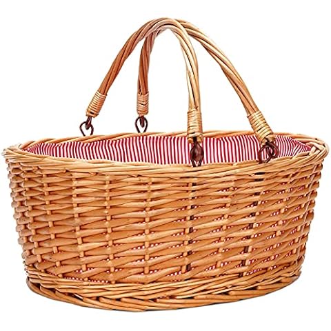 TwentyNext Wicker Picnic Basket with Double Folding Handles, Natural Large Willow Hamper Empty Basket Cheap Easter Eggs Candy Storage Wine Basket for Toy, Flower, Wedding（Red 16inch） Cover