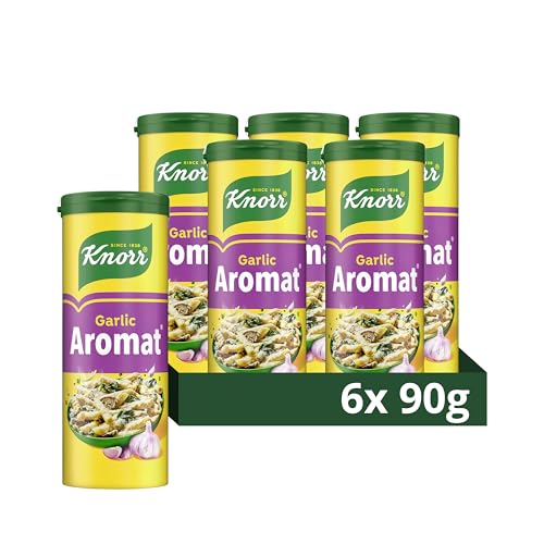 Knorr Aromat Garlic All Purpose Savoury Seasoning free from artificial colours and preservatives for vegetables rice pasta or salads 6x 90 g