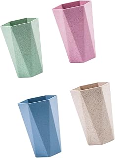 4 Piece Rhombus Toothbrush Tumbler Cup Set for Home Travel | Plastic, Simple Geometric Styling, Elegant Look, People Use, Bathroom Accessory, Portable Four Pack