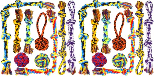 Image of SHARLOVY Large Tough Chew Toys for Aggressive Chewers Large Breed,Heavy Duty Dental Rope Toys Kit for Medium Dogs,5 Knots Indestructible Cotton Puppy Teething Chew Tug Toy Set of 9 (Pack of 2)