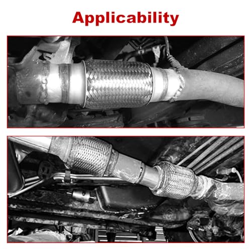 Exhaust Flex Pipe,2.5’’ x 10’’ Heavy Duty Exhaust Flex Pipe Stainless Steel,Universal Double Braid Exhaust Flex Tube For Cars,2pack