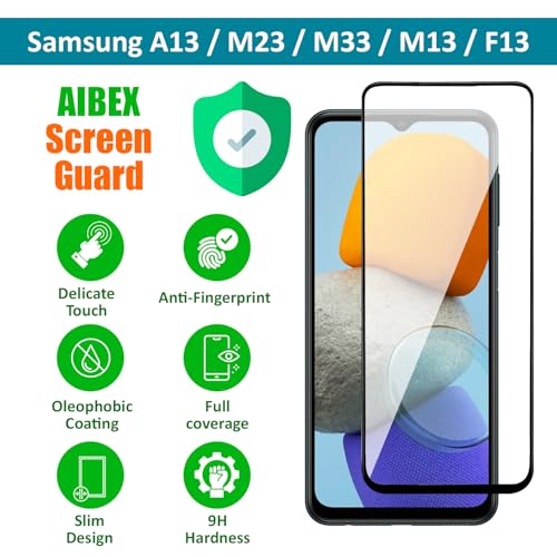 Image of AIBEX Tempered Glass for Samsung A13 / Samsung M23 / Samsung M33 / Samsung M13 / Samsung F13| 9H Hardness | Anti-Glare & Anti-Fingerprint | Water Resistant | Edge-to-Edge Full Screen Protector