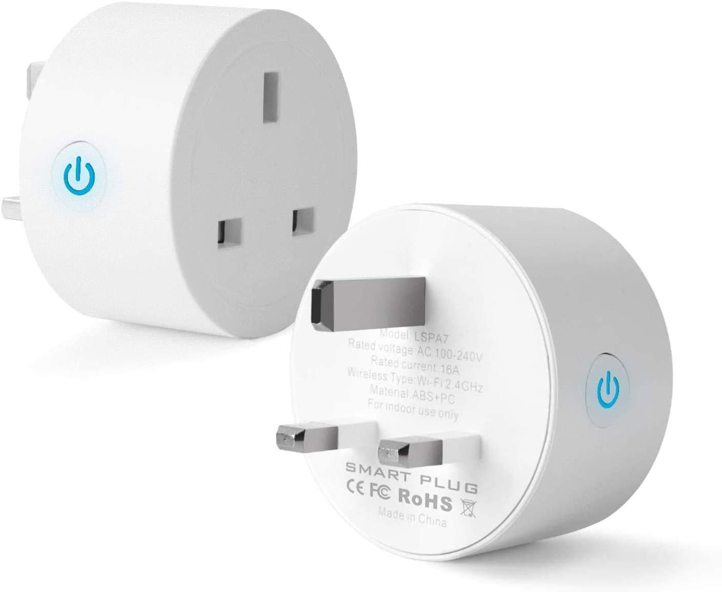 Smart WiFi Plug, 2 Pack16A Smart Outlet Plug Socket Work with Alexa and Google Home, Mini Socket with Remote Control & Voice Control with Electricity Statistics and Timer Function, No Hub Required