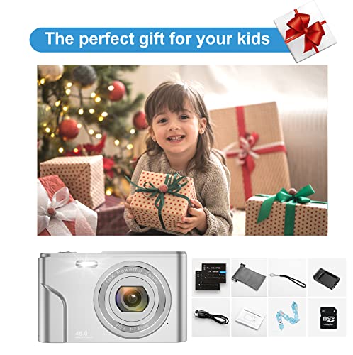 Digital Baby Camera For Kids Boys Girls Adults,1080P 48Mp Kids Camera With 32Gb Sd Card,2.4 Inch Kids Digital Camera With 16X Digital Zoom, Compact Mini Camera Kid Camera For Kids/Teens（Silver） #TOP6