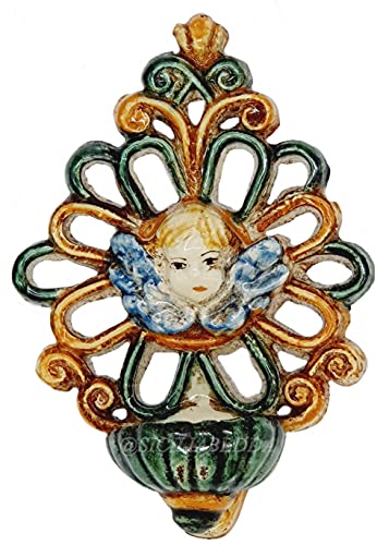 sicilia bedda - Acquasantiera in Ceramica di Caltagirone - Prodotto interamente a Mano di Alta qualità (Altare Barocco Verde 11x8)