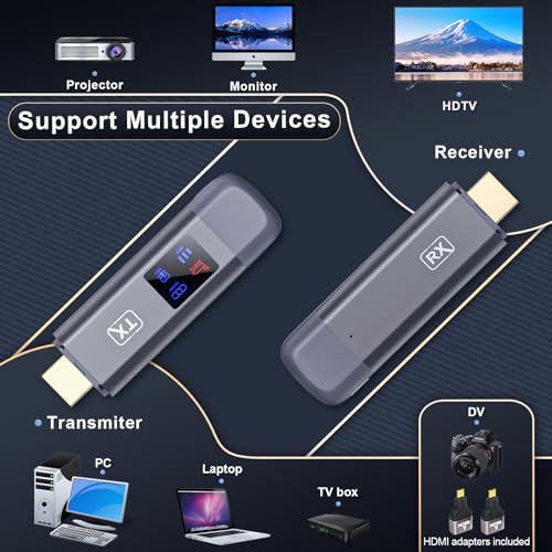 Image of TTQ Wireless HDMI Transmitter and Receiver, Wireless HDMI Extender, 4K Decode 1080P Output, Metal Housing, LED Display, 100FT Range, 2.4G&5G, for PC /Camera /HDTV /TV Box