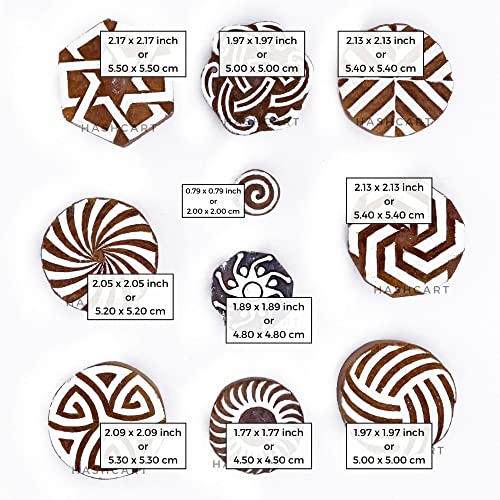 Image of Hashcart | Set of 10 | Wooden Geometrical and Round Pattern Printing Stamps Blocks for Scrapbooking Project Designing Fabric Textile Clay Pottery Craft Tattoo
