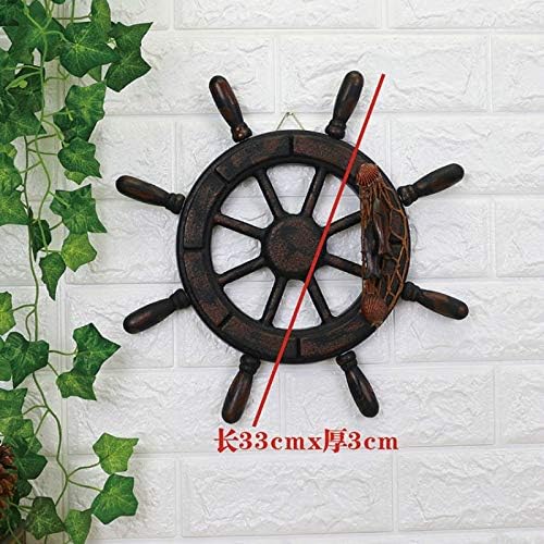 ZAMTAC Mediterranean Ship Wooden Rudder Helm Wall Decorations Shipping Steering Wheel Creative Bar Wooden Decorations Photographic fig - (Color: Middle 45cm)