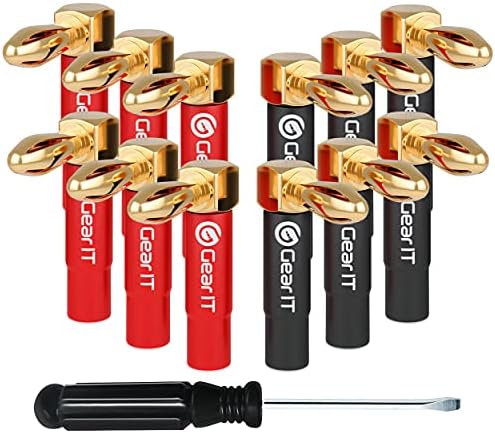 GearIT Flex Pin Banana Plugs for Speaker Wire (6 Pairs, 12 Pieces), Speaker Connector Pin Plug Type, 24K Gold Plated Insulated for Spring-Loaded Banana Jack Terminals (Support 12 AWG to 20 AWG Wires)