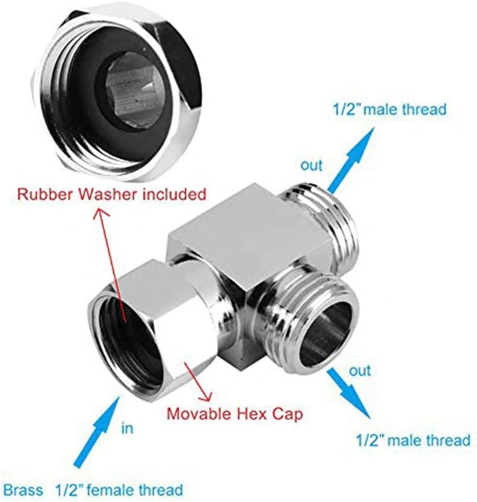 1/2 inch Brass Chrome 3 Way Diverter Hose Fitting Tee T Shape Adapter Bath Connector Valves