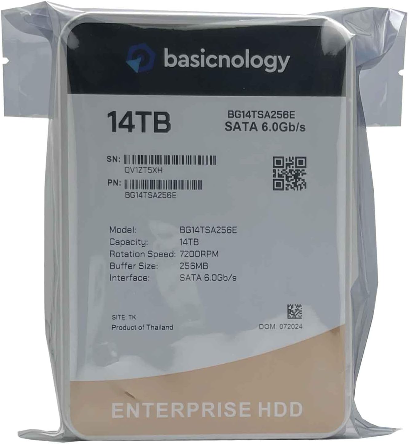 Basicnology Enterprise HDD 14TB 7200RPM SATA 6Gb/s 128MB Cache 3.5inch Datacenter Hard Drive (BG14TSA256E) - 3 Years Warranty (Renewed)