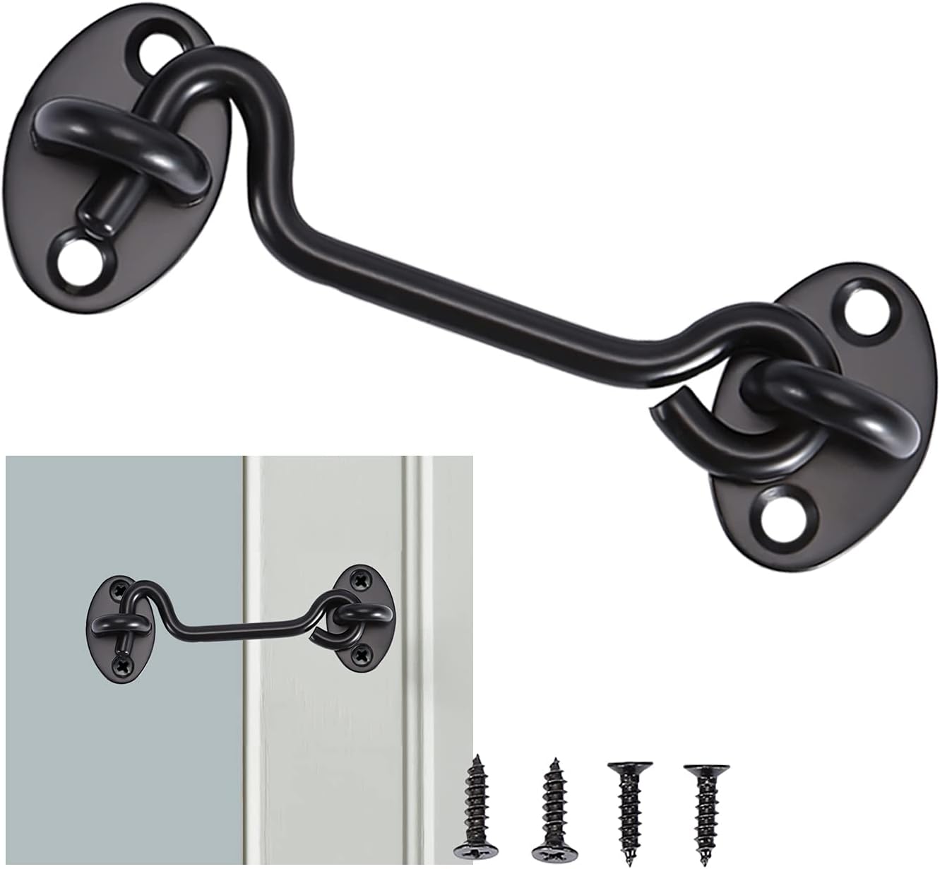 4 Inch Hook and Eye Latch,Black Cabin Hook,Stainless Steel Gate Hook