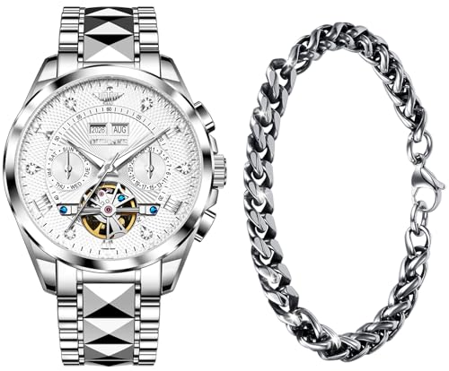 Image of OLEVS Men Automatic Watch Diamond Skeleton Mechanical Original Luxury Self Winding Wrist Watch for Men