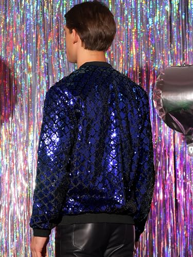 Image of Lars Amadeus Argyle Sequin Bomber Jacket for Men's Party Club Shiny Baseball Varsity Jacket