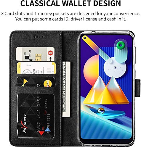 Image of SHINESTAR Samsung Galaxy M11 Flip Back Cover | PU Leather Flip Cover Wallet Case with TPU Silicone Back Case Cover for Samsung Galaxy M11 - (Classy Black)