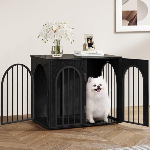 Hzuaneri Hundekäfig Möbel, 68 cm Hundebox Möbel, 3 Türen, Schwarz