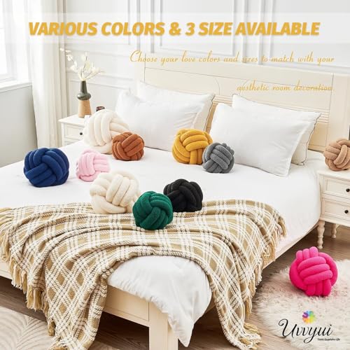 Image of Uvvyui Knot Pillow Ball, Soft Home Decorative Pillows, Round Throw Pillow, Handmade Knotted Plush Pillow, Round Boucle Pillow Cushion (8.6 Inches Dark Yellow)