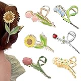 Flower Metal Hair Claw Clips 6 Pcs Cute Large Tulip NonSlip Hair Barrettes Strong Hold Hair Clamps Fashion Hair Accessories for Woman Girls with Long Thick Thin Curly Hair (A Style)