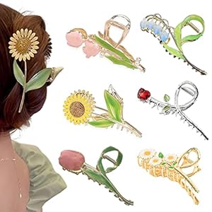 Flower Metal Hair Claw Clips 6 Pcs Cute Large Tulip NonSlip Hair Barrettes Strong Hold Hair Clamps Fashion Hair Accessories for Woman Girls with Long Thick Thin Curly Hair (A Style)