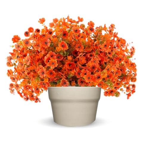 MEEGOON 18 Pcs Artificial Mums Flowers,Fall Porch Decor Flower,Non Fading Fake Mums for Outdoor Planters,Faux Fall Flowers for Thanksgiving Autumn Home Decor,Porch Hanging Flower Pots, Vases(Orange). Cover