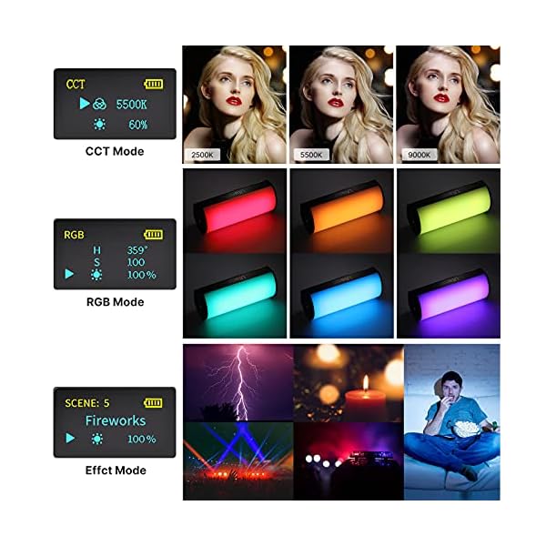 LED Videoleuchte RGB Lichtstab mit Eingebautem Akku, Mini Magnetisch anziehbar Handheld Fotografie Licht 2500K-9000K für… – Bild 3