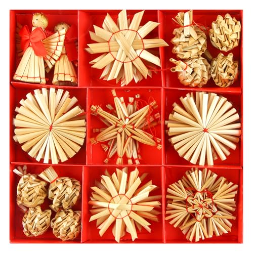 HYran Strohsterne Set, 34-Teiliges Christbaumschmuck,...
