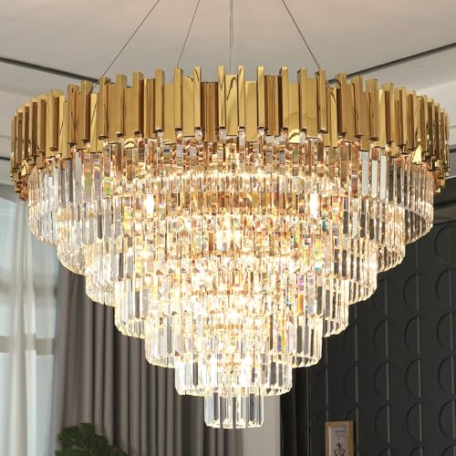 OSAIRUOS Modern Crystal Chandelier for Living Dining Room Entryway Gold Round W39.4