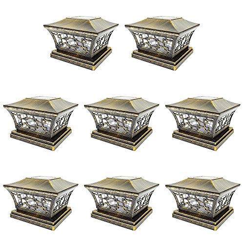 iGlow 8 Pack Vintage Bronze 6 x 6 Solar Post Light SMD LED Deck Cap Square Fence Outdoor Garden Landscape PVC Vinyl Wood