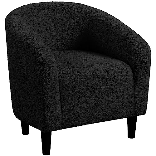 Yaheetech Black Boucle Accent Barrel Chair - Cozy Sherpa Armchair for Living Room, Bedroom, Office, and Reception Room