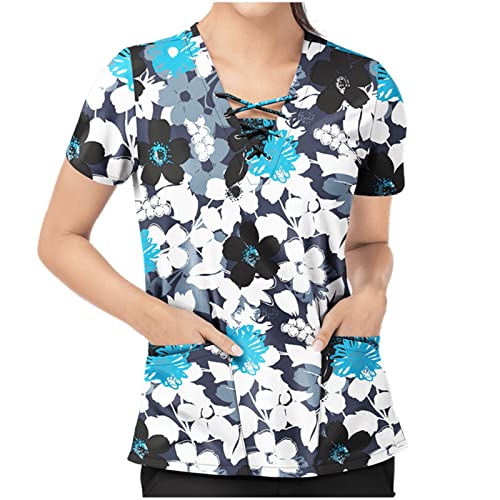 OIOLOYJM Printed Scrub Tops Women Short Sleeve V Neck Plus Size Scrubs for Womens Nursing Uniforms Shirts with Pockets
