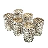 Serene Spaces Living Set of 6 Antique Silver Diamond Votive Holder, Handmade Mercury Glass Finish,...
