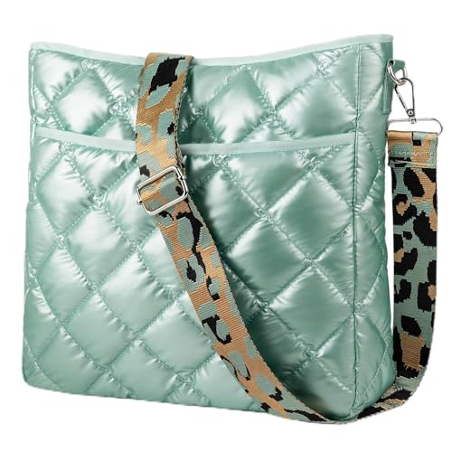 Lychii Gesteppte Tote Tasche, Umhängetasche Schultertasche Handtasche, Puffer Tote Bag - Daunen-Baumwolle(30 * 6 * 30cm), Grün
