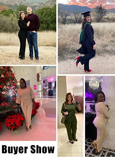 Zhuofei Women’s Casual Jumpsuits Loose Fit Belted Dressy Long Sleeve Crewneck Autumn Jumpsuit Long Wide Legs Formal Rompers #TOP4