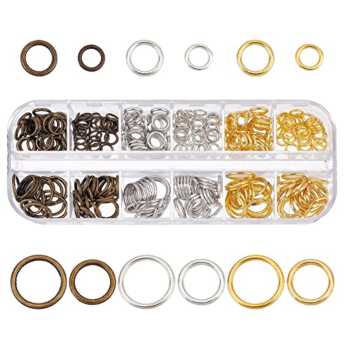 PandaHall 285pcs Jump Rings, 4 Sizes Closed Jump Rings Connectors Junction Rings 6/8/10/12mm Round Ring Small Jewelry Rings for Jewelry Bracelet Necklace Making Craft Making, 3 Colors