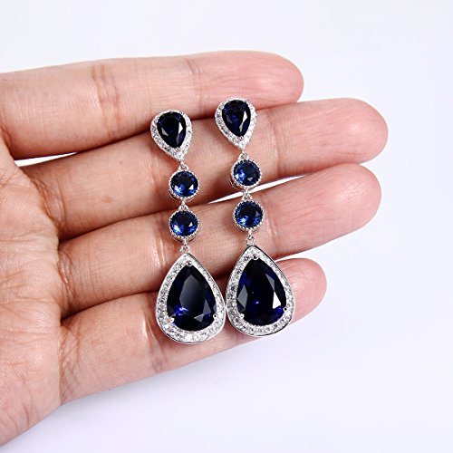 EleQueen Women's Silver-tone Cubic Zirconia Teardrop Bridal Dangle Earrings Clear4