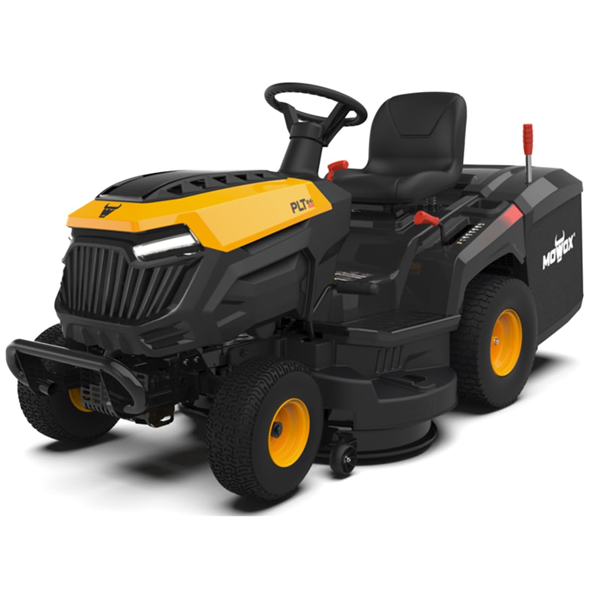 Tractor cortacésped Mowox PLT 86/10 RM – Motor 352 CC Loncin, Ancho 86 cm, recogedor 240 L, Sistema Doble Cuchilla, Faro LED, Arranque con Llave