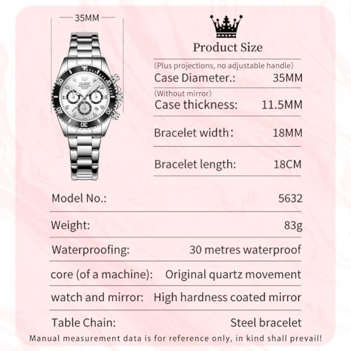 Image of OLEVS Women Dress Watch, Two Tone Diamond Quartz Wrist Watch, Stainless Steel Waterproof Luminous Day Date Ladies Chronograph Gift Watch