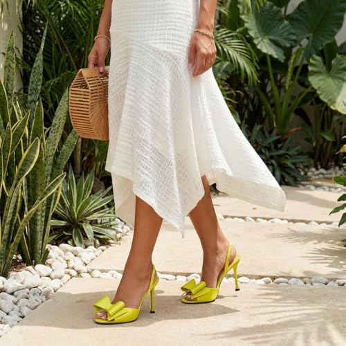 Image of Satin High Heels Slingback Open Toe Mules Sandals Bow Stiletto Sexy Heels Comfortable Wedding Party Shoes