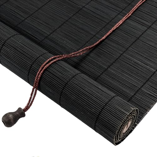 Bambusrollo Schwarz anpassen Jalousin Lichtfilterung Bambusvorhang Retro Bambus Rollo,Garten Terrasse Sonnenschutz und Sichtschutz Rollo Seitenzugrollo Für Fenster und Türen