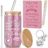 Fullhawl Theater-Geschenke für Frauen, Theaterleben, 473 ml, Glasbecher, Leder, Notizbuch, Kugelschreiber, Schlüsselanhänger, Musik, Broadway, Schulanfang, Geschenk für Theaterdarsteller, Regisseure