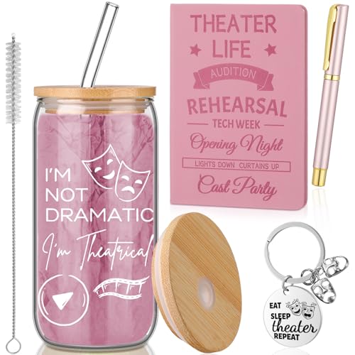Fullhawl 4 Pcs Theatre Gifts Drama Tumbler Notebook Pen Keychain,Pink