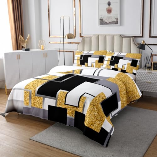 Jetés de lit à carreaux de buffle jaune noir gris 3pcs - 4